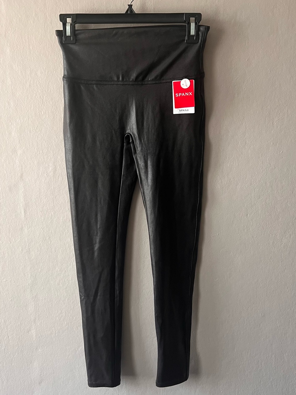 SPANX Black Faux Leather Leggings Size Medium Petite NWT